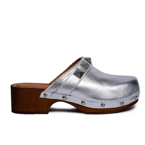 Italian Women Silver Leather Wedges #0742