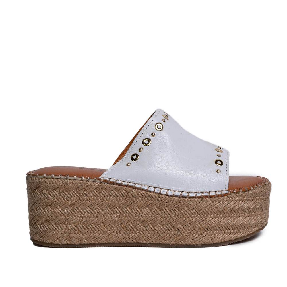 Italian Women White Leather Wedges #0747