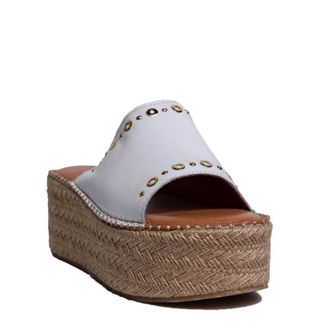 Italian Women White Leather Wedges #0747