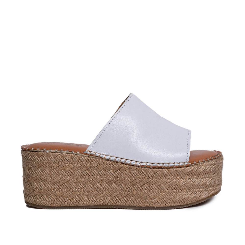 Italian Women White Leather Wedges #0749