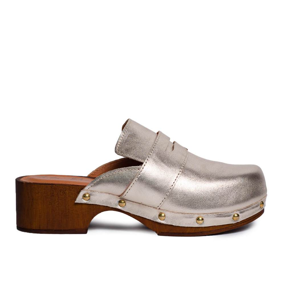 Italian Women Gold Leather Wedges #0756