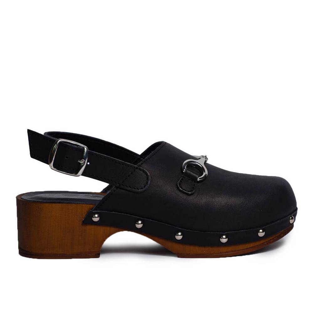 Italian Women Black Leather Sandal #0757
