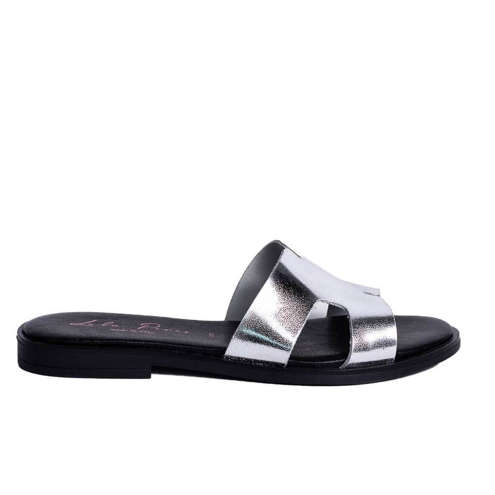 Italian Women Silver Leather Slipper #0764