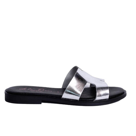 Italian Women Silver Leather Slipper #0764