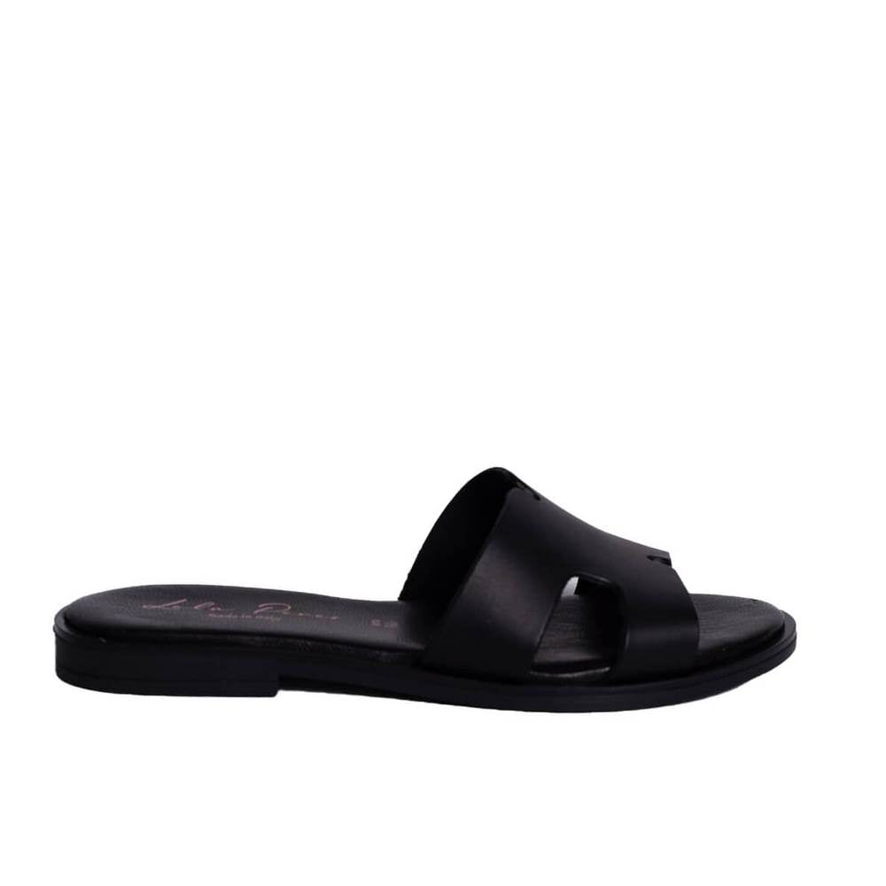 Italian Women Black Leather Slipper #0766