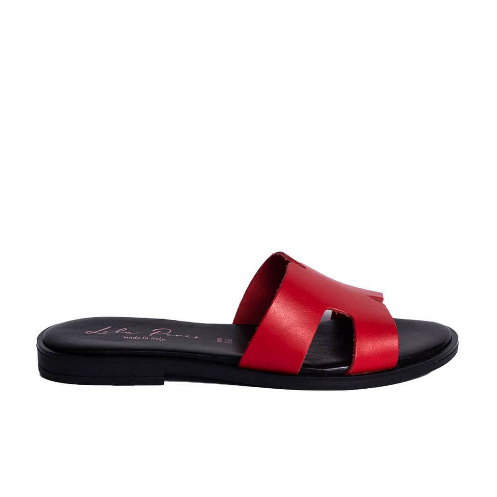 Italian Women Red Leather Slipper #0771