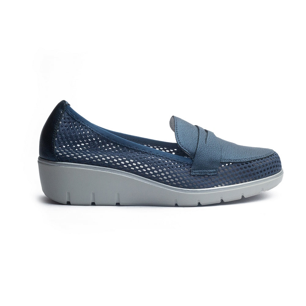Italian Women Dark Blue Leather Shoes #1043