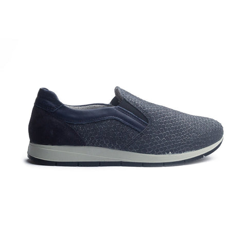 Italian Women Dark Blue Leather Espadrilles #1067