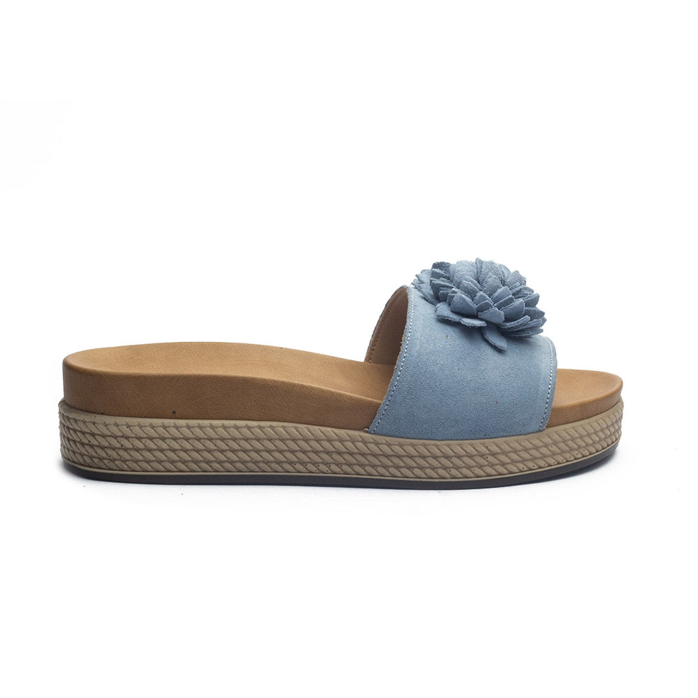 Italian Women Light Blue Chamois Slipper #1079