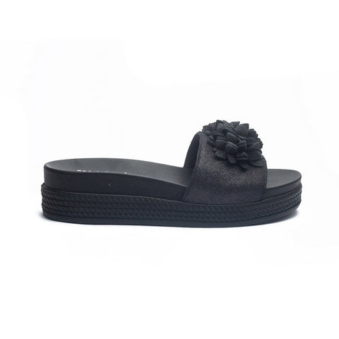 Italian Women Black Leather Slipper #1080