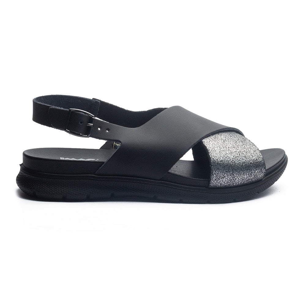 Italian Women Black Leather Sandal #1095