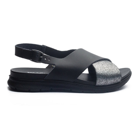 Italian Women Black Leather Sandal #1095
