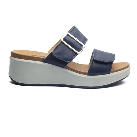 Italian Women Dark Blue Leather Wedges #1114