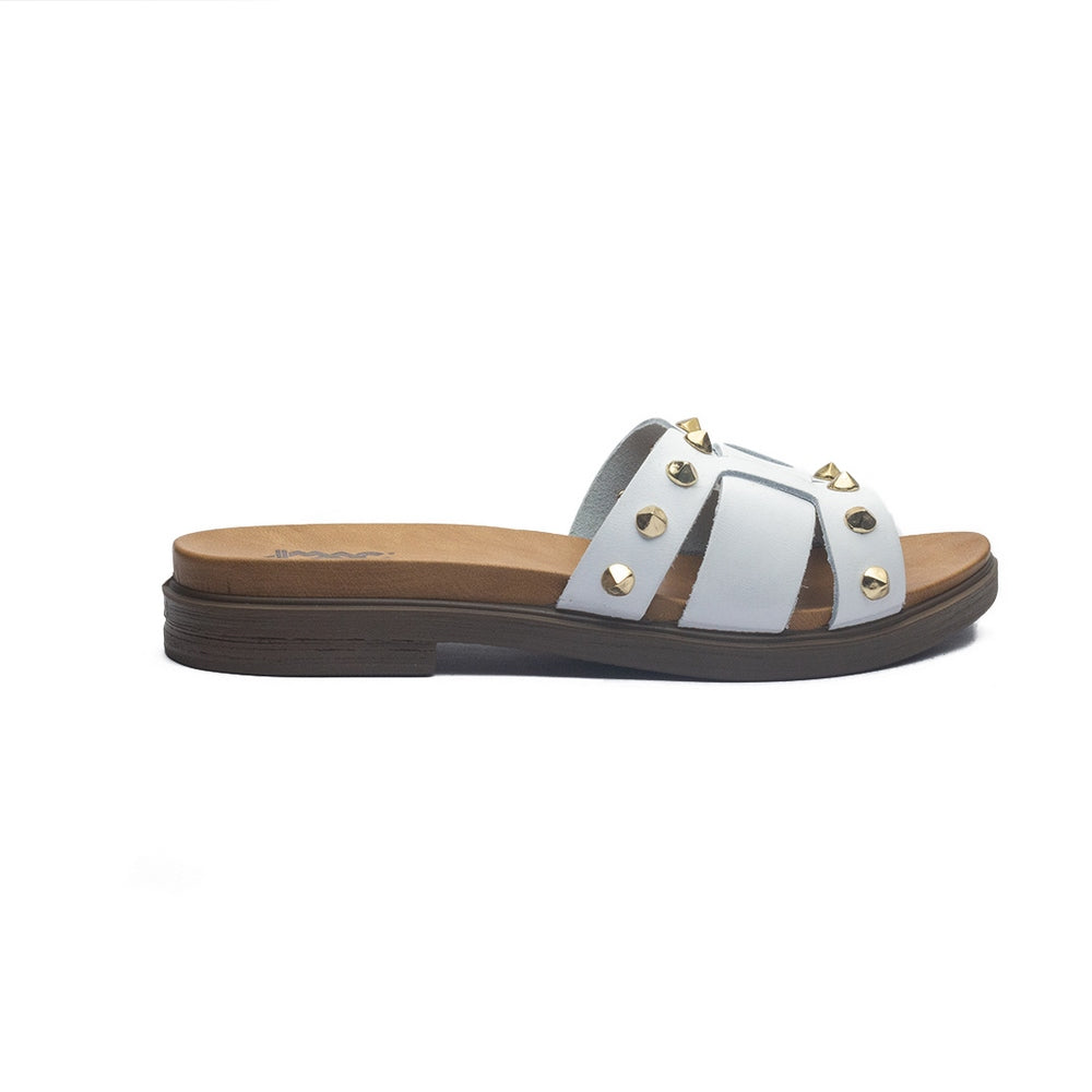 Italian Women White Leather Slipper #1122