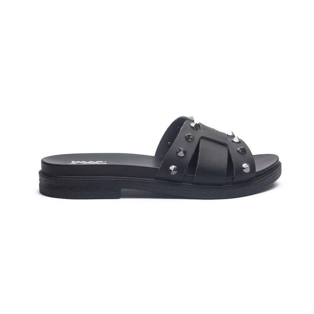 Italian Women Black Leather Slipper #1123
