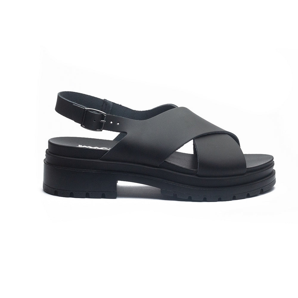 Italian Women Black Leather Sandal #1124