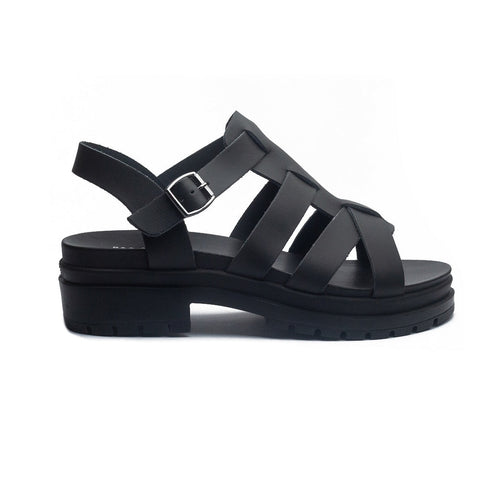 Italian Women Black Leather Sandal #1128