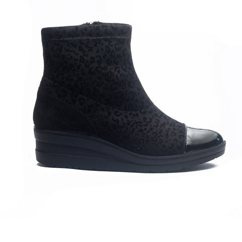 Italian Women Black Leather * Cloth Half Boot #1152