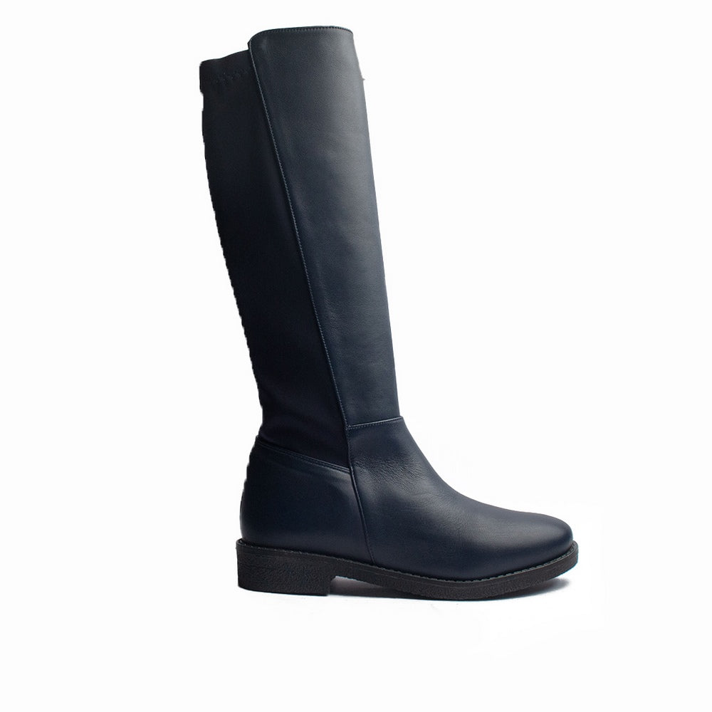Women Dark Blue Leather Boots #1199