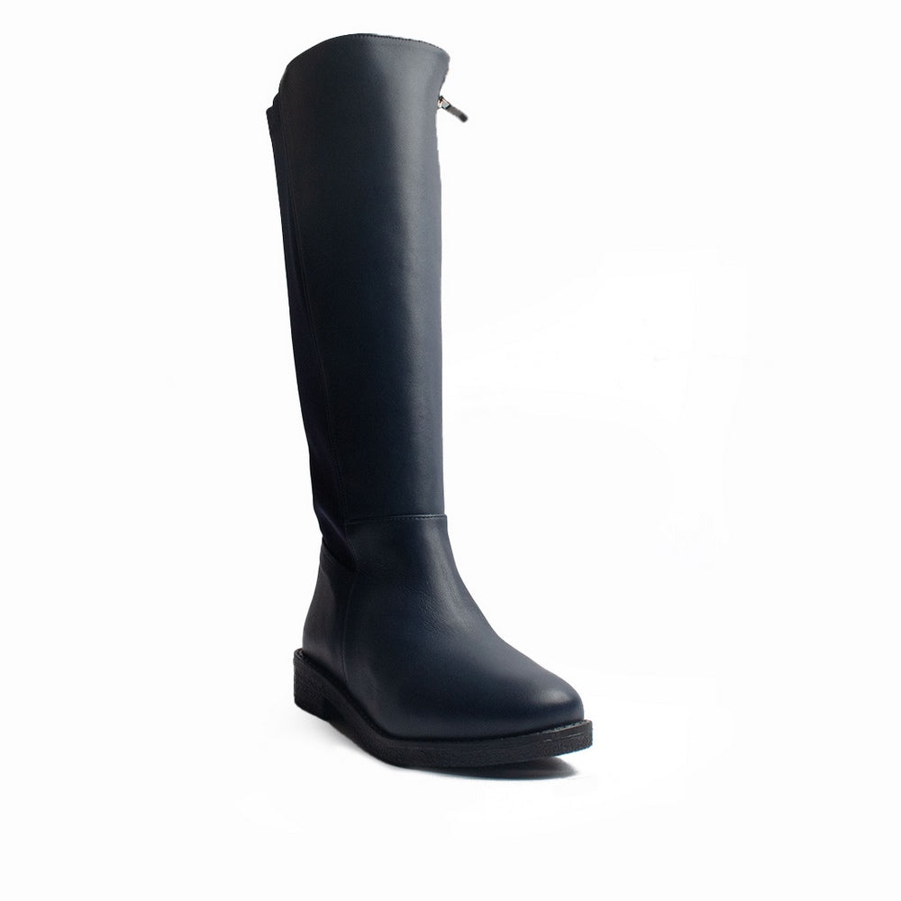 Women Dark Blue Leather Boots #1199