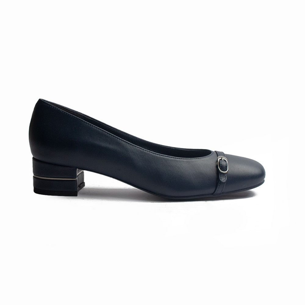 Women Dark Blue Leather Shoes #1206