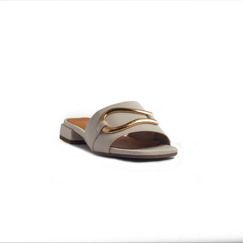 Italian Women Beige Leather Slipper #1263