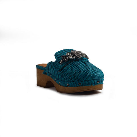 Italian Women Turquoise Leather Wedges #1281