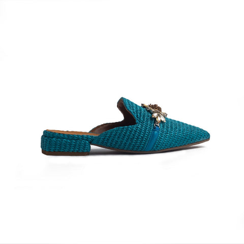 Italian Women Turquoise Leather Mules #1285