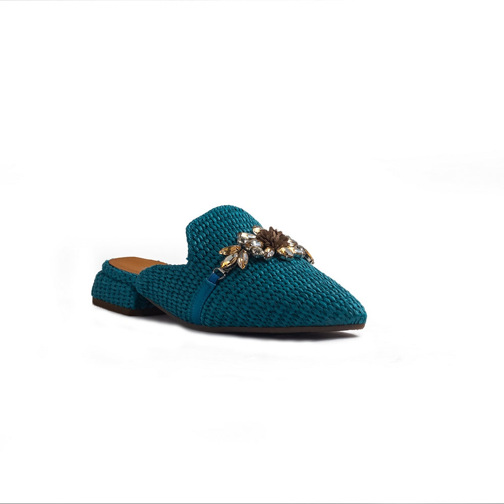 Italian Women Turquoise Leather Mules #1285