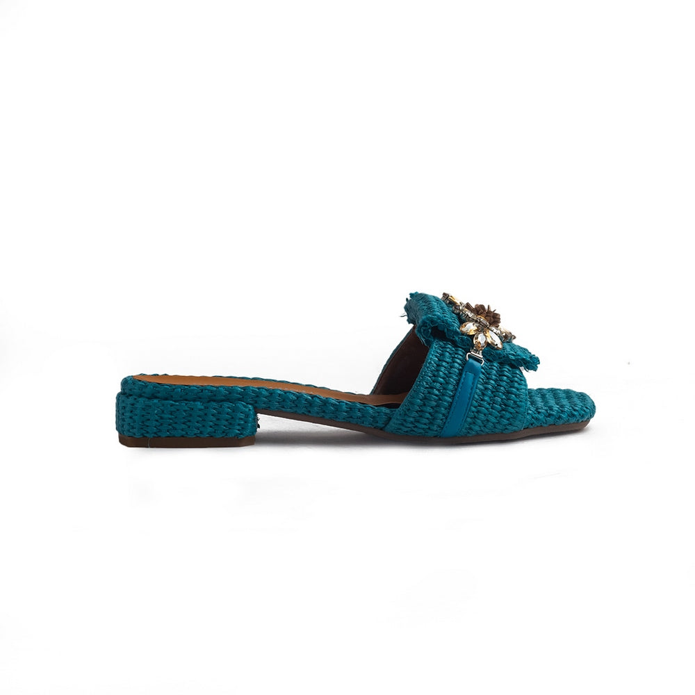 Italian Women Turquoise Leather Slipper #1287