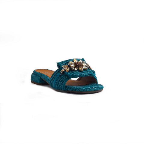 Italian Women Turquoise Leather Slipper #1287