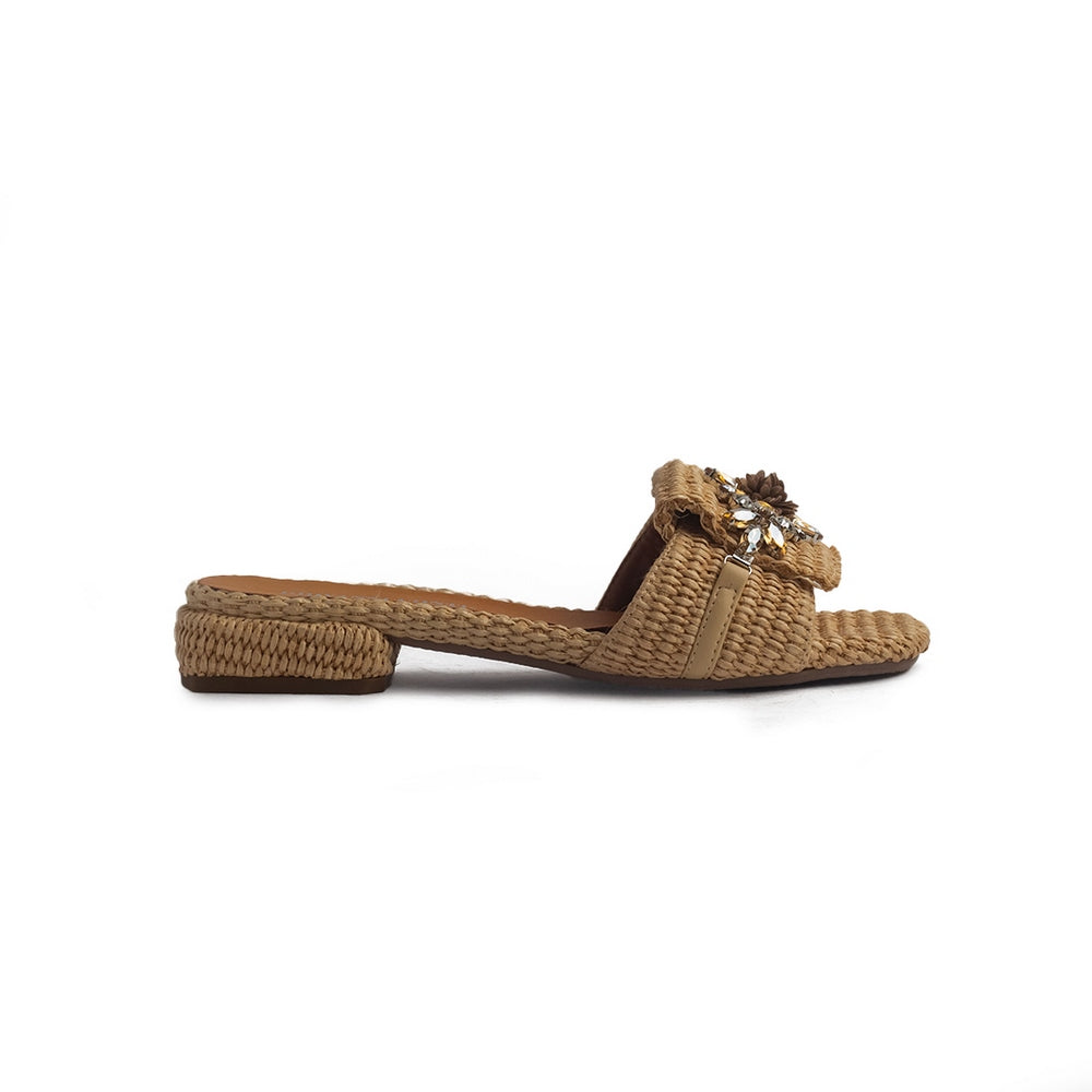 Italian Women Beige Leather Slipper #1288