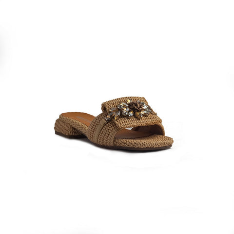 Italian Women Beige Leather Slipper #1288