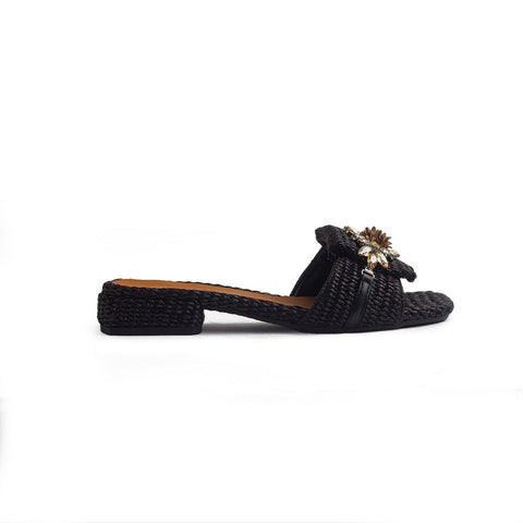 Italian Women Black Leather Slipper #1289