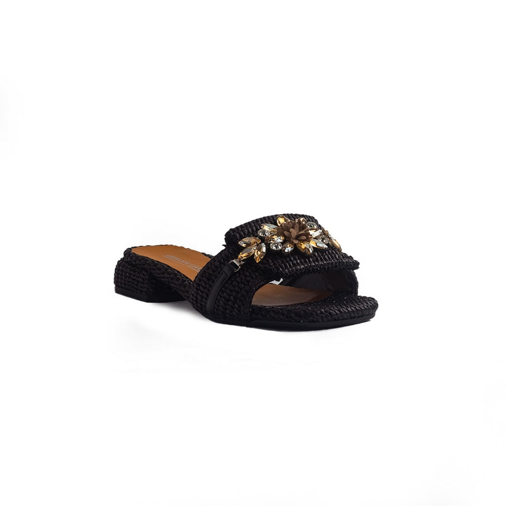 Italian Women Black Leather Slipper #1289