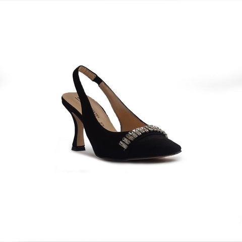 Italian Women Black Chamois Heels #1311