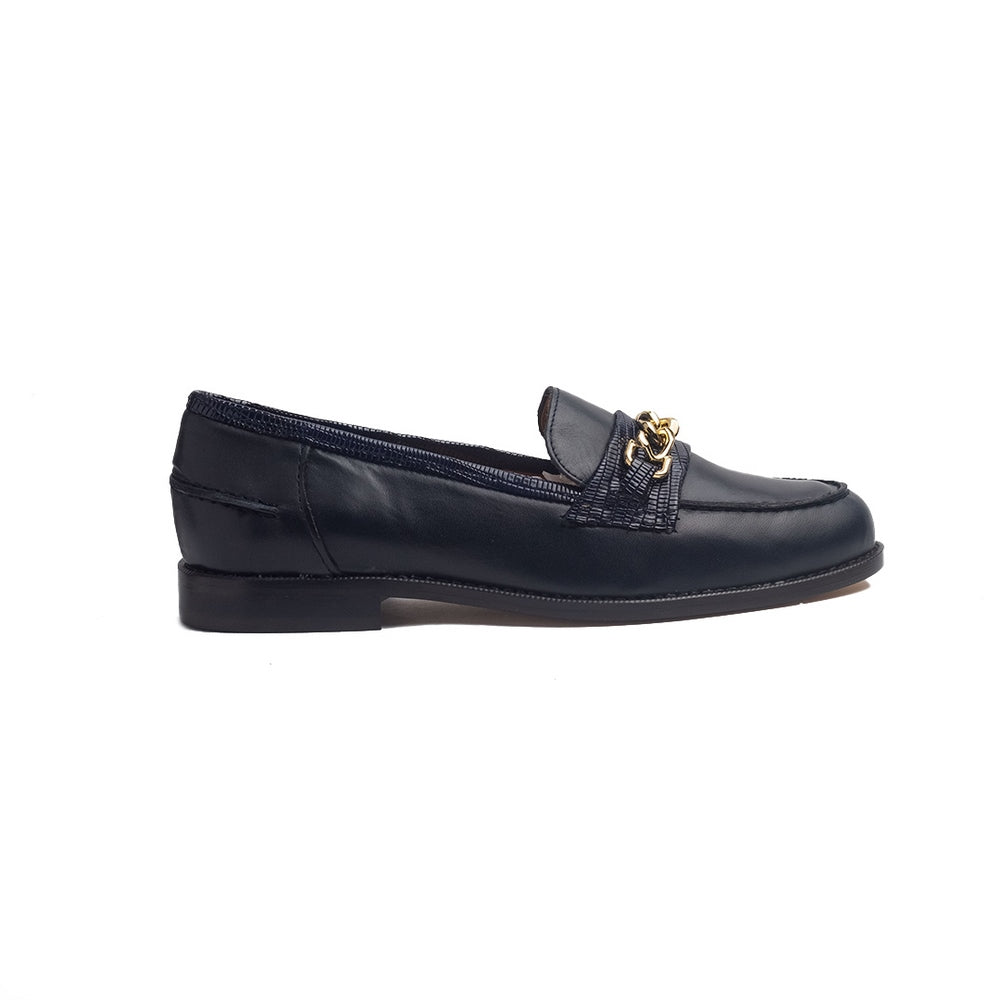 Spanish Women Dark Blue Leather Shoes #1366