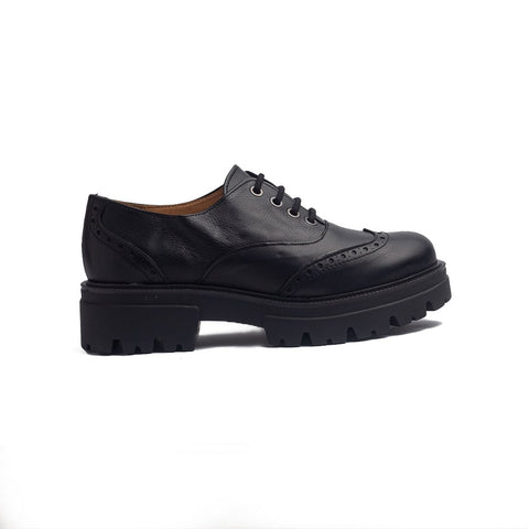 Spanish Women Black Leather Shoes #1389