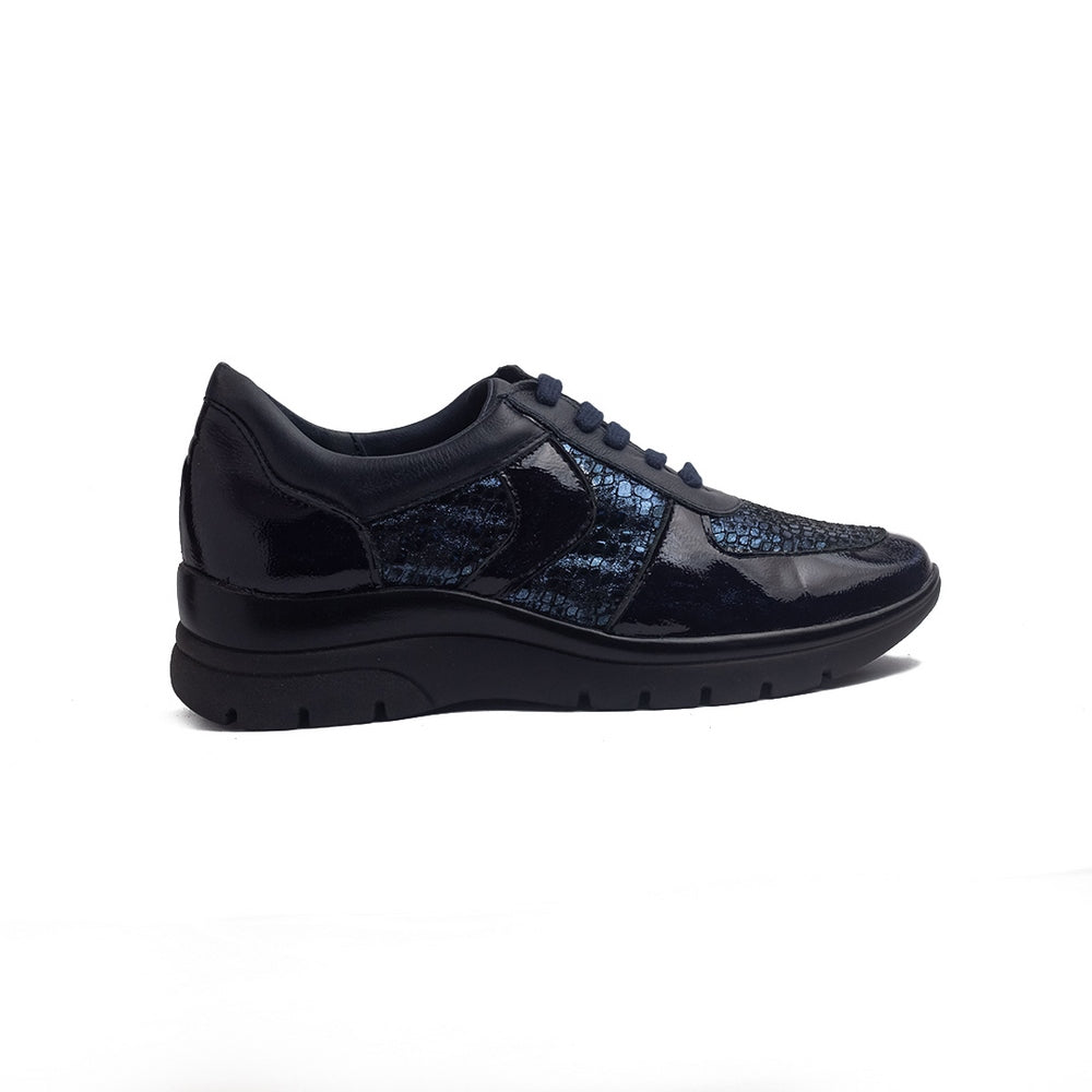 Spanish Women Dark Blue Vernis Leather Shoes #1400