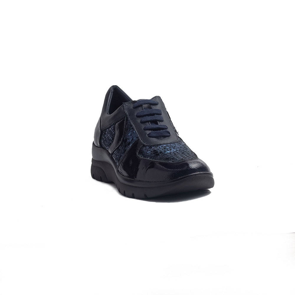 Spanish Women Dark Blue Vernis Leather Shoes #1400