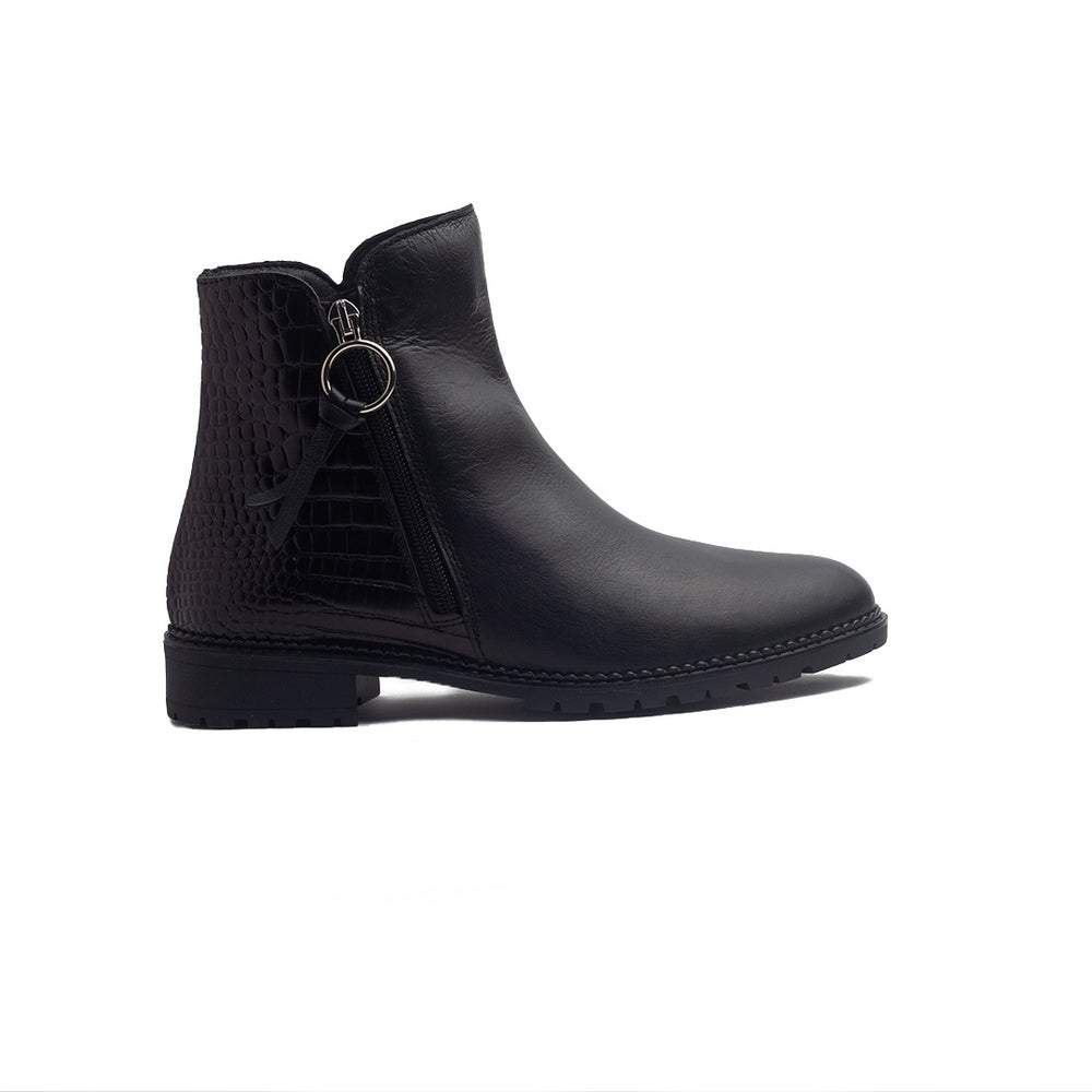 Spanish Women Black Leather Half Boot #1445
