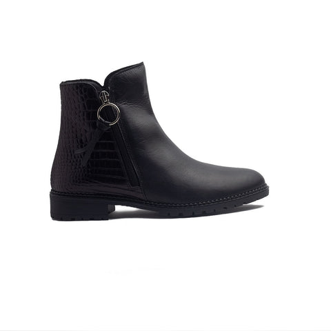 Spanish Women Black Leather Half Boot #1445