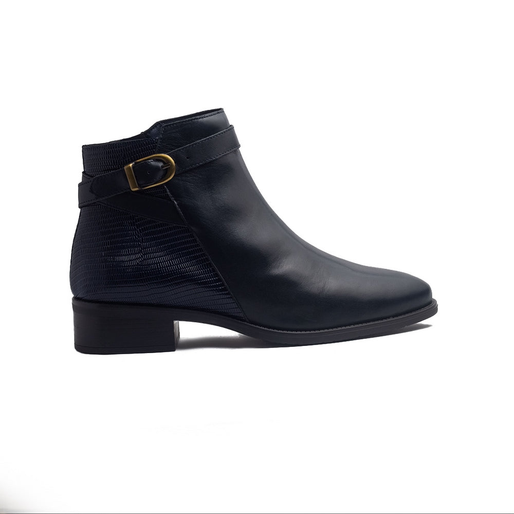 Spanish Women Dark Blue Leather Half Boot #1446