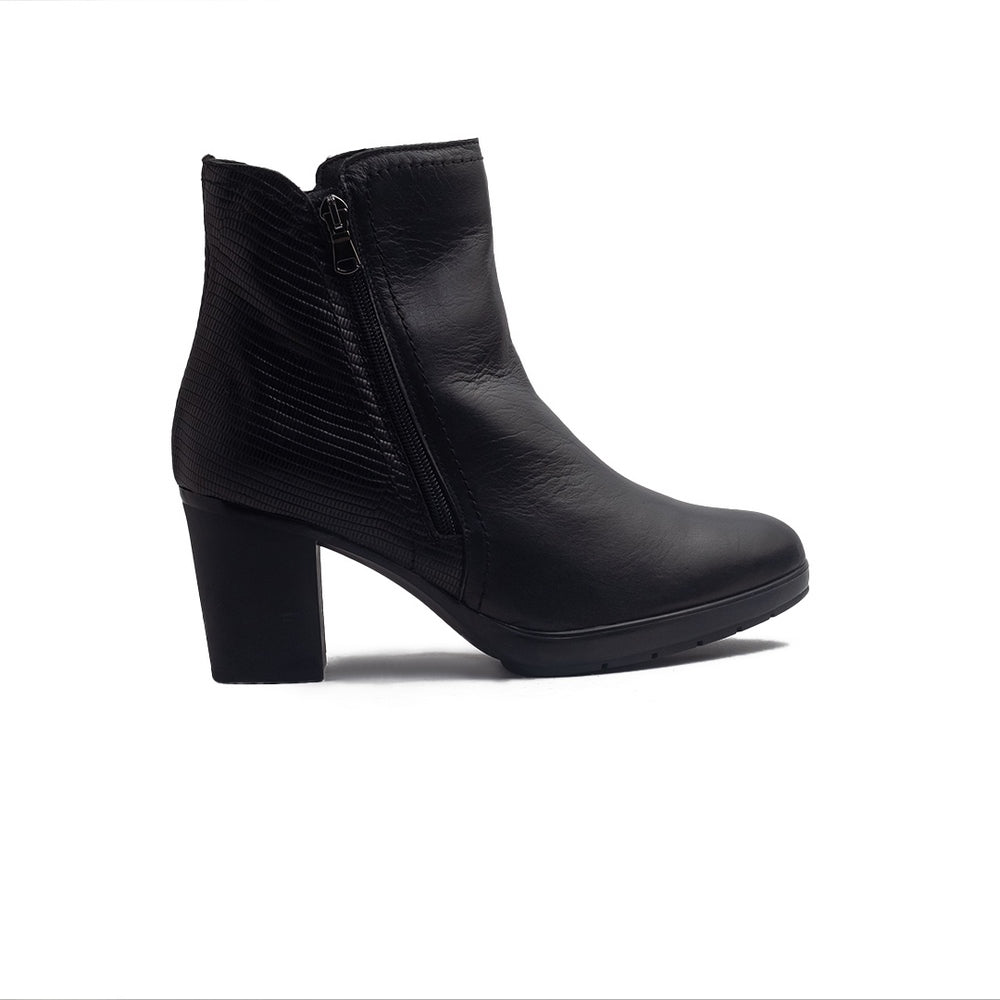 Spanish Women Black Leather Half Boot #1455
