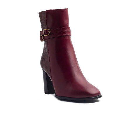 Spanish Women Maroon Leather Half Boot #1464