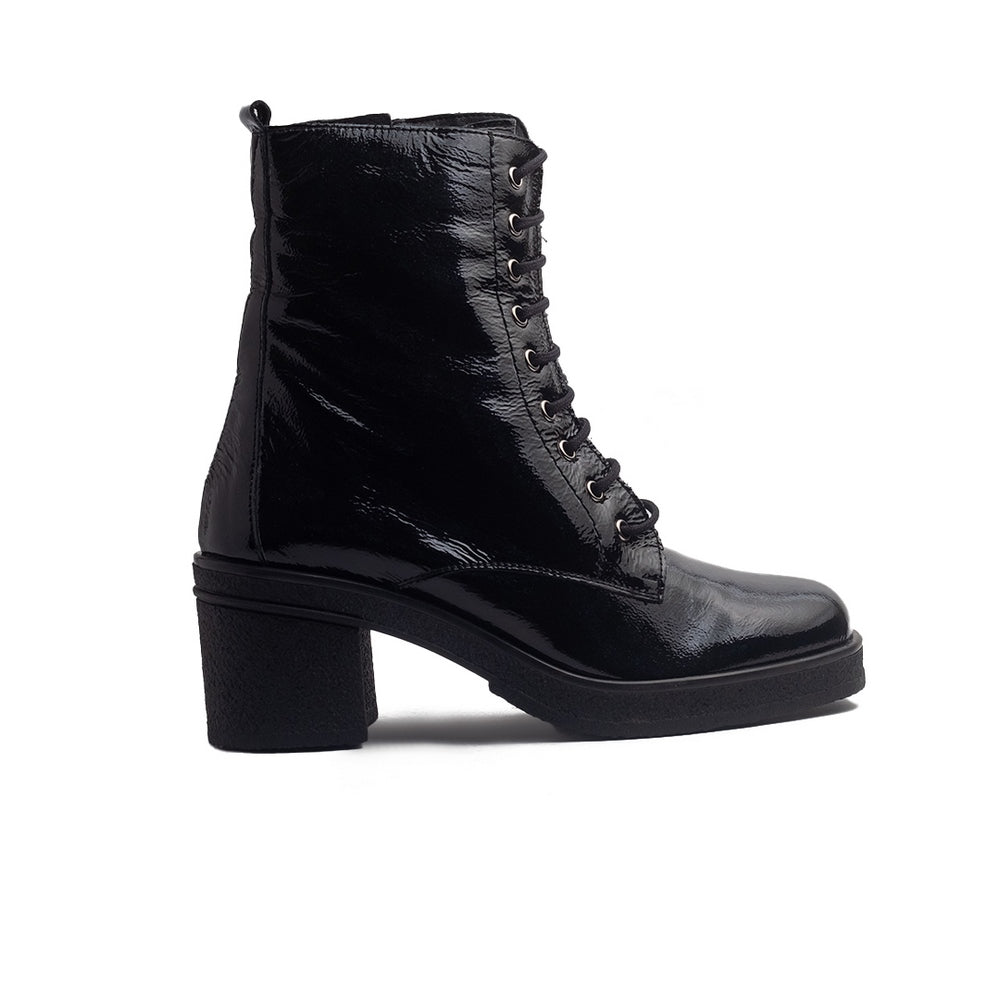 Spanish Women Black Vernis Leather Half Boot #1475