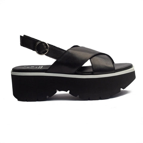 Spanish Women Black Leather Sandal #1491