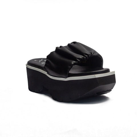 Spanish Women Black Leather Wedges #1498