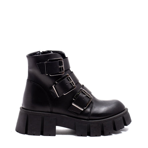 Italian Women Black Leather Half Boot #0149