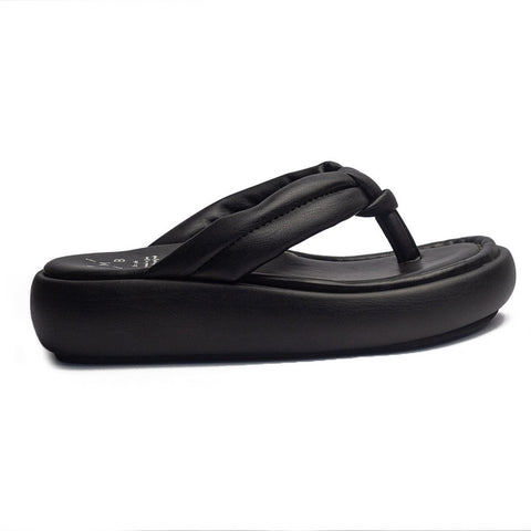 Spanish Women Black Leather Slipper #1512